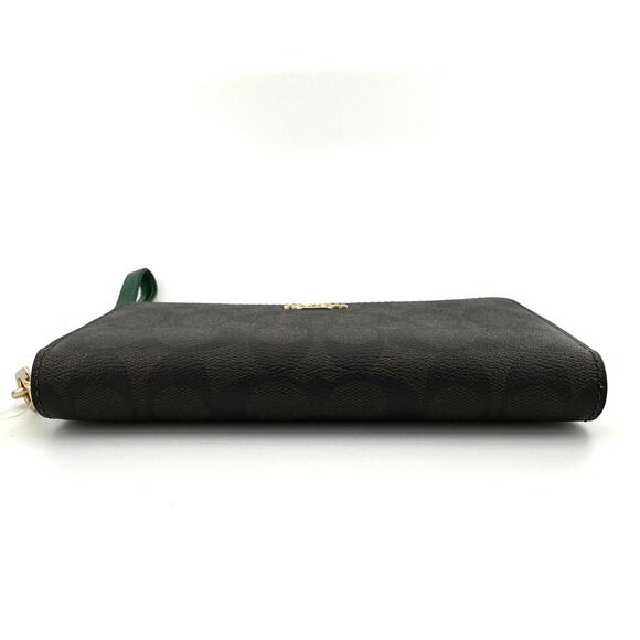 Coach Long Zip Around Wallet in Signature Canvas Brown Dark Pine Green C4452 - Picture 4 of 8